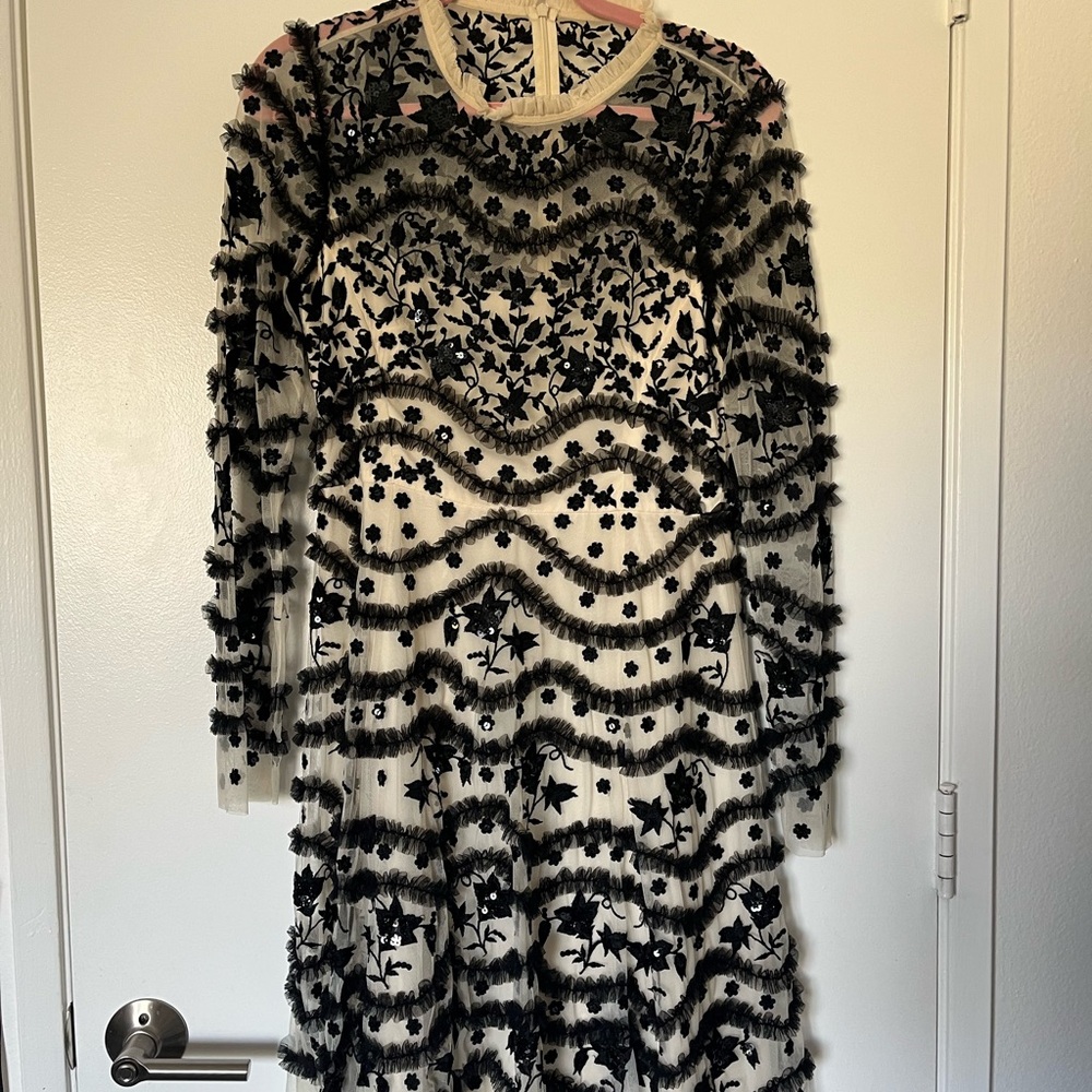 Needle and Thread Elegant Black and White Floral Dress